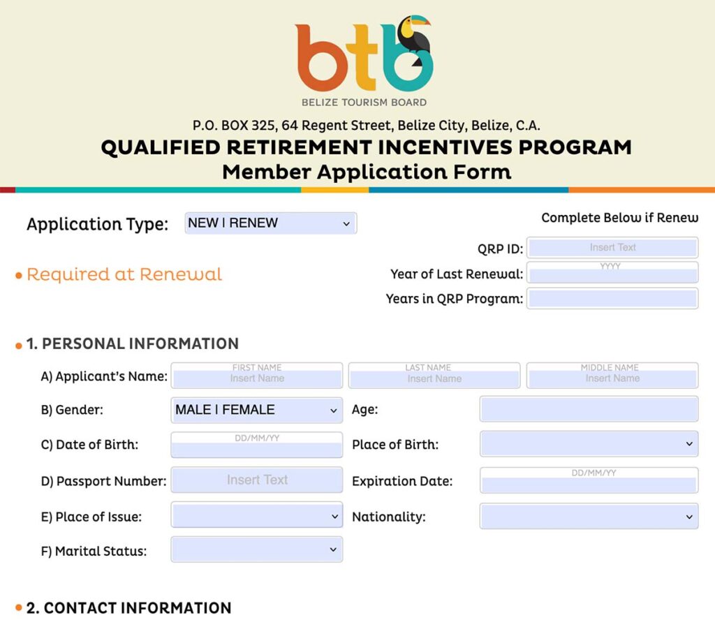 belize retirement program application form